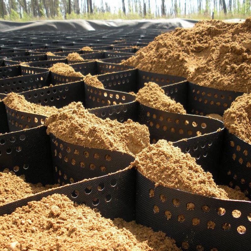 ड्राइववे, ग्राउंड स्टेबलाइजेशन, ढलान संरक्षण और समर्थन दीवारों के सुदृढीकरण के लिए भारी शुल्क एचडीपीई जियोसेल ग्रावेल ग्रिड सिस्टम